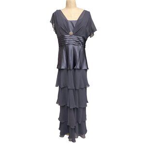 Vintage Patra Gray Evening Gown With Rhinestone Accent Ruffled Skirt Formal Prom